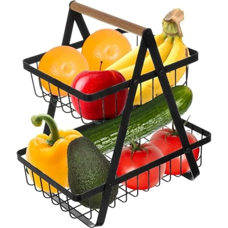 Ruhhy Brotkorb Obstkorb Gemüsekorb, Stahl, (Spar-Set, 1-tlg, dekorativ), elegante 2-stöckige Küchendekoration – Bild 1
