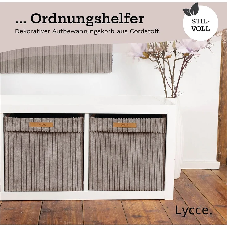 Lycce faltbare Aufbewahrungsbox, 4er Set - Cord, passend für Kallax Regal, abnehmbarer Bezug, robust, formstabil Taupe 31x33x33cm – Bild 9