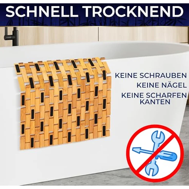 SereneLife Bambusmatte, 40x60cm Antirutschmatte Dusche, Schimmelresistent | Bambusteppich Rollbar, für Bad, Outdoor, Spa, Sauna, Küche und Terasse, Schnell Trocknend – Bild 5