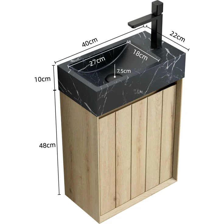 Badmöbel-Set 40 x 22 x 58 cm mit Naturmarmor-Waschbecken und vormontiertem Unterschrank – Bild 6