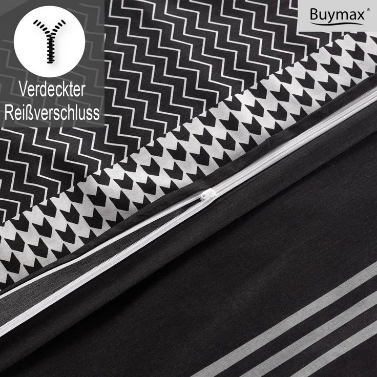 Buymax Bettwäsche, Renforcé, 2 teilig, Bettbezug-Set 135x200 cm 100% Baumwolle mit Reißverschluss, Streifen – Bild 3