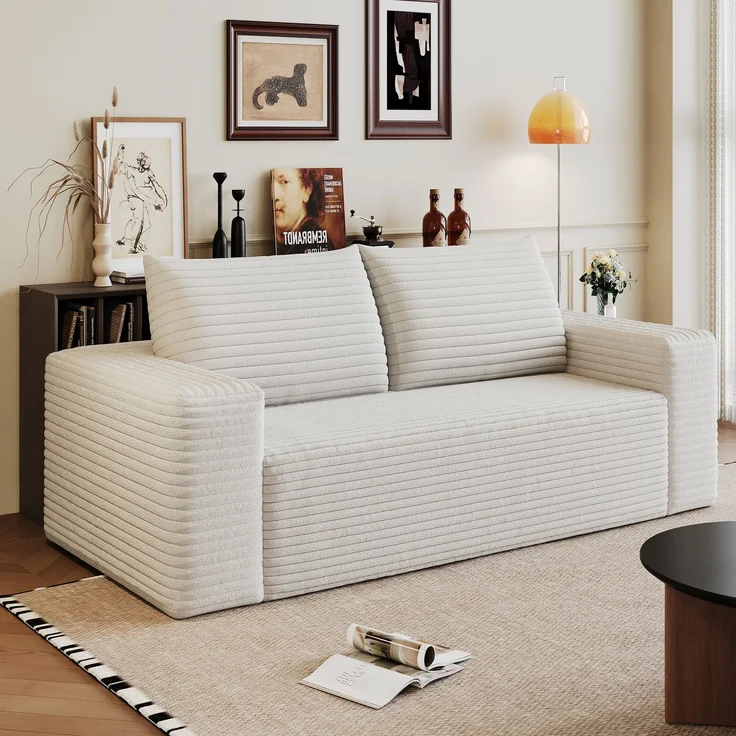 EINHOM 180 cm, Bequemes Corduroy-Sofa, Mit tiefer SitzflächeLoveseat-Kleinsofa, Boneless Modular Sofa, Schwamm, Keine Montage erforderlich, Kompressions sofas for Wohnzimmer, Schlafzimmer, Wohnung, Creamy White – Bild 5