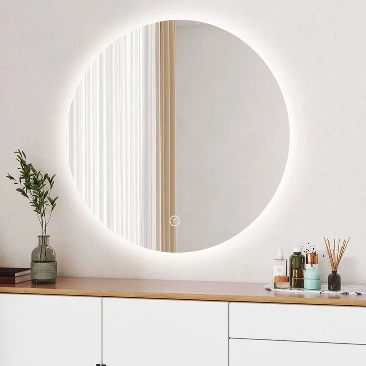 WDWRITTI Schminkspiegel Kosmetikspiegel mit LED beleuchtung Rund 60cm 50cm Wandmontage (Wandspiegel Badspiegel, Touch, Wandschalter), 3000/4000/6500K, Helligkeit dimmbar, Memory