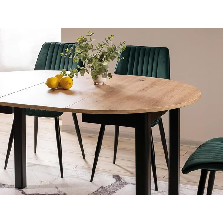 designimpex Esstisch Design GS-222 Eiche Artisan - Schwarz matt rund ausziehbar – Bild 3