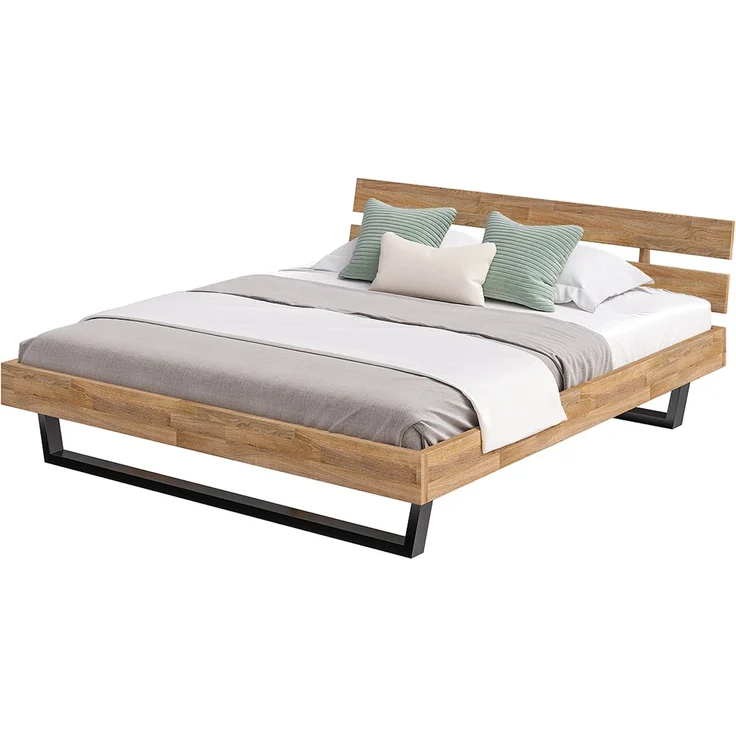 skølm 'Alver' Bett 180x200 cm, Bettgestell, natur geölt, Massivholzbett aus Eiche mit Metallkufen, Doppelbett mit Streben Bettkopf – Bild 9