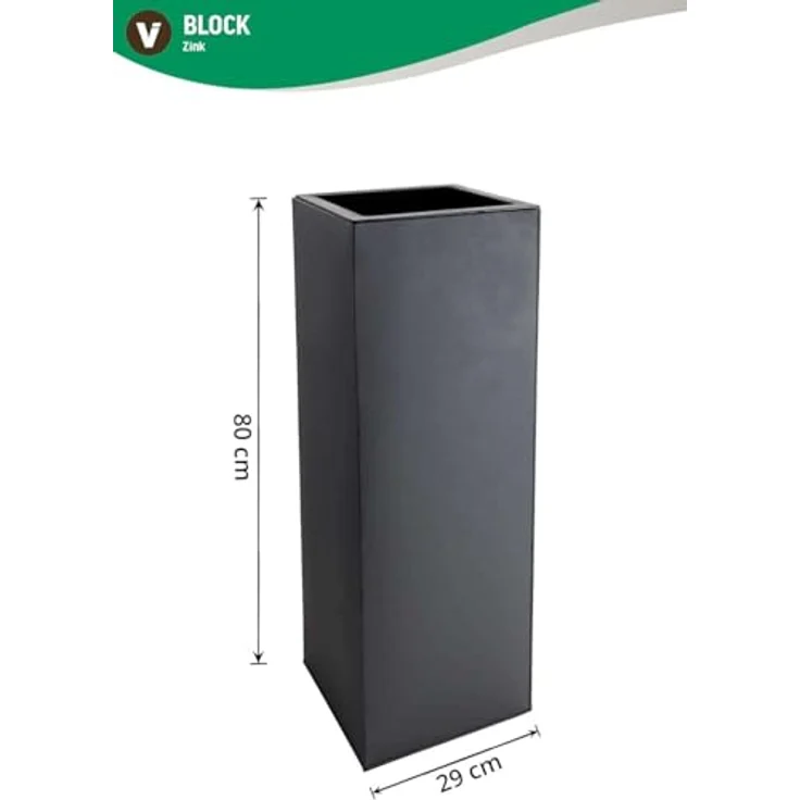 VIVANNO Pflanzkübel Zink BLOCK Säule, Anthrazit Matt 29 x 29 x 80 cm (mit Einsatz) – Bild 8