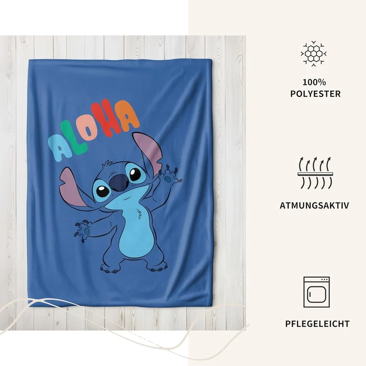Wohndecke Stitch Aloha, 160x200 cm, kuschelweich, Disney, MTOnlinehandel, Lilo & Stitch das perfekte Geschenk für Mädchen und Jungen – Bild 4