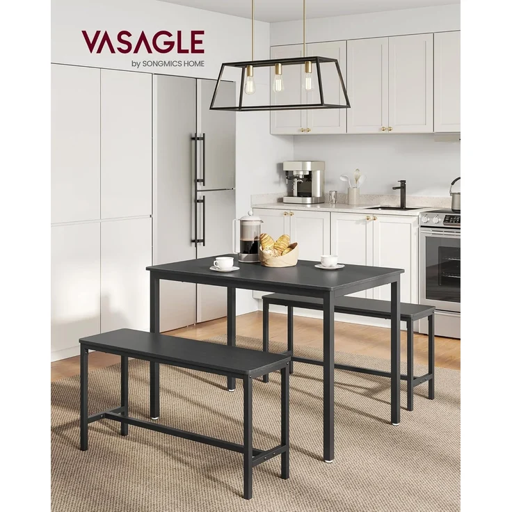 Vasagle Esstisch, Küchentisch-Set, 110 x 70 x 75 cm, mit 2 Bänken je 97 x 30 x 50 cm, Metallgestell, für Küche, Wohnzimmer, Esszimmer, Industrie-Design, von Songmics KDT070 – Bild 2