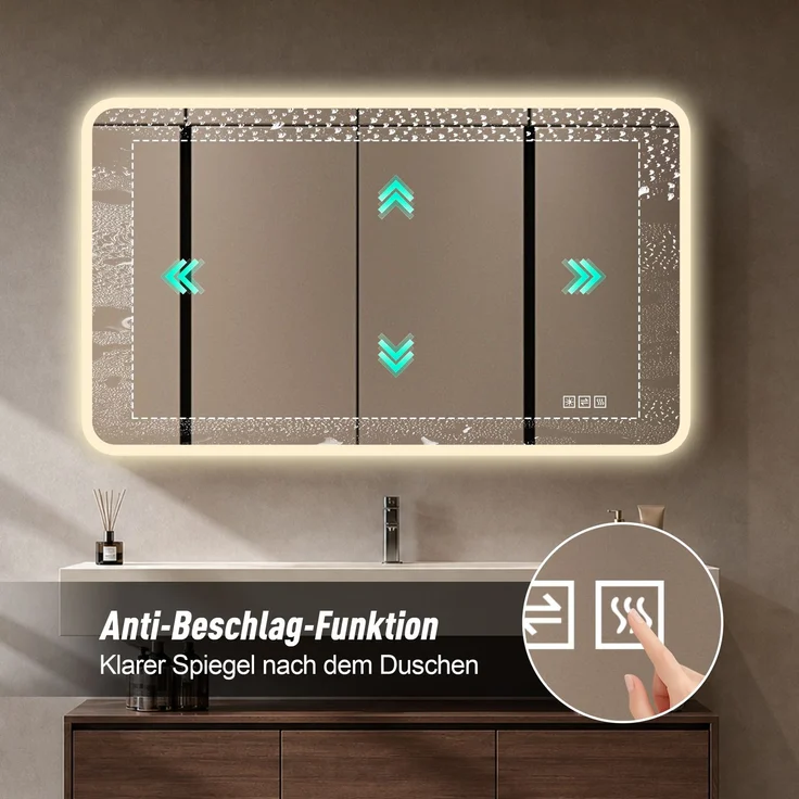 LED-Badezimmerspiegel 60 x 100 x 2.9 cm aus Glas und Metall mit Milchglasrand, dimmbar – Bild 8