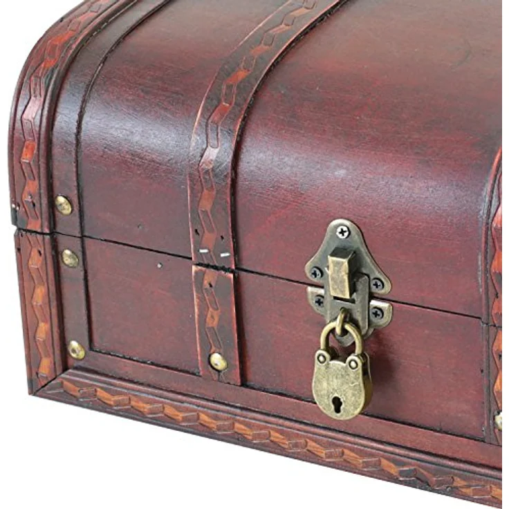 HMF Schatzkiste Schatztruhe aus Holz mit Metallschloss, dekorative Holztruhe 30 x 20 x 15 cm, Spanien – Bild 6