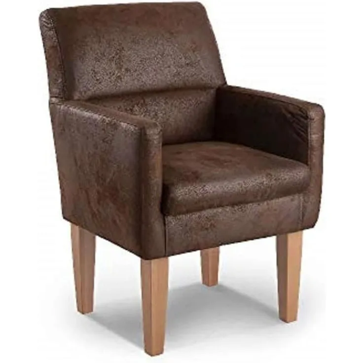 CAVADORE Diningsessel Kira / Polstersessel für Küche, Esszimmer oder Wohnküche in Lederoptik / Passend zur Küchengarnitur Kira / 66 x 96 x 71 / Hochwertiges Mikrofaser: Braun