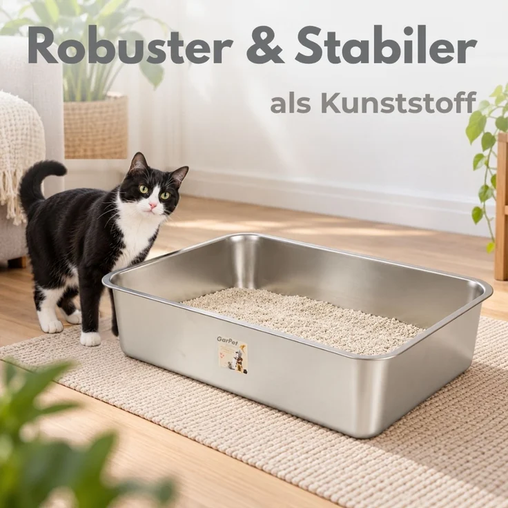 2er Set Edelstahl Katzenklo Groß Katzentoilette Edelstahl Wanne Katzenklo Metall Katzen Klo hoher Rand Geruchsarm Katzentoiletten Offen Edelstahlwanne Katzen Zubehör – Bild 4