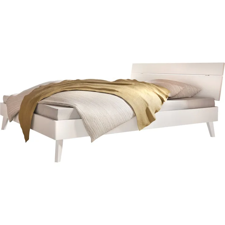 Hasena Designbett Floris Trento Weiß mit Schrägfüßen 140x210 cm, Fußhöhe 20 cm MDF weiss deckend – Trento