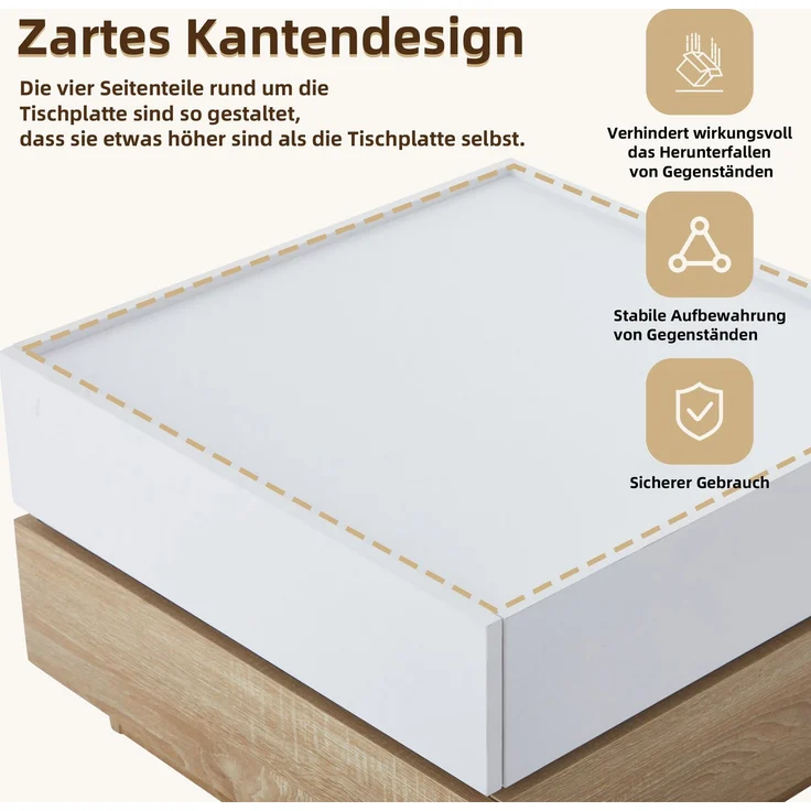 Merax Funktionaler Couchtisch für das Wohnzimmer, 360° drehbar, drehbare Tischplatte mit 2 Ablagen und Stauraum, Gestell Wohnzimmerbeistelltisch, 60*60*38 cm, weiß+walnuss – Bild 8