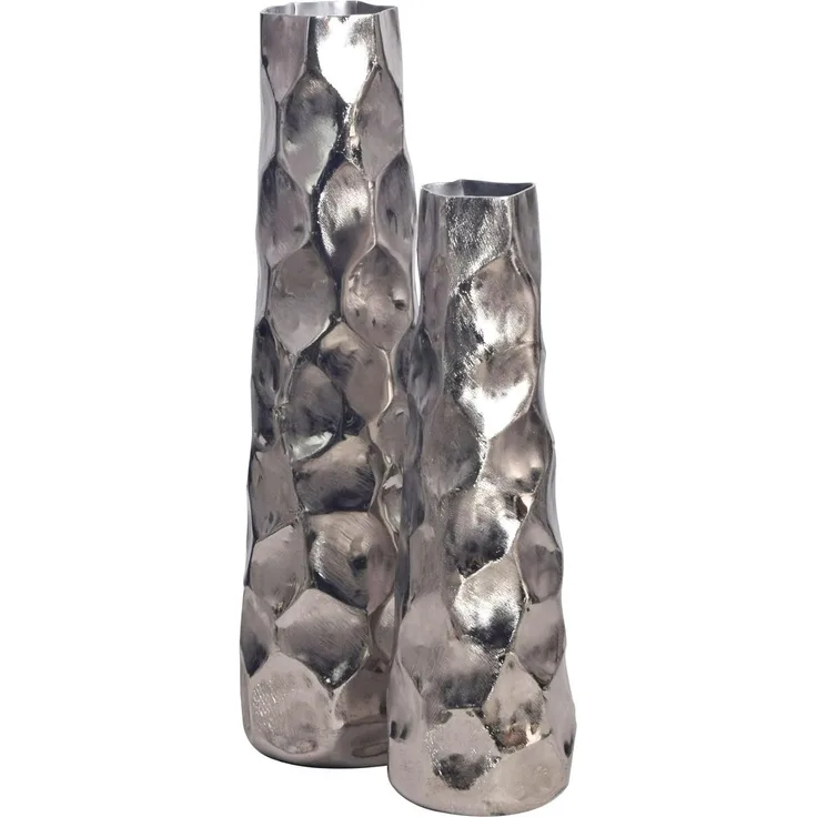 Vase 2er Set Aluminium Silber Hammerschlag Modern Tischdeko Handgefertigt