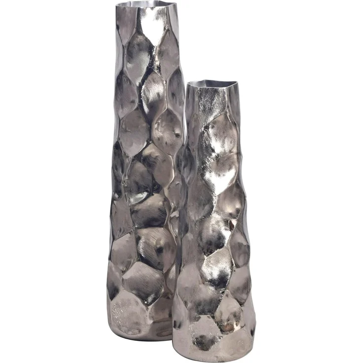 Vase 2er Set Aluminium Silber Hammerschlag Modern Tischdeko Handgefertigt – Bild 1