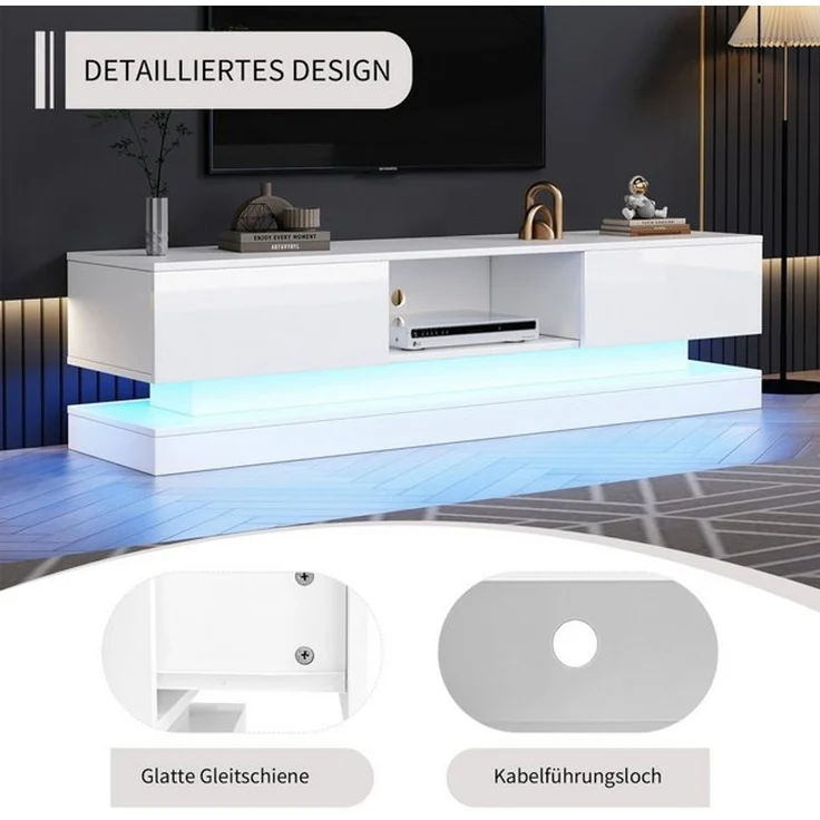 STILVORA Lowboard mit LED&Schubladen,TV-Schrank TV-Ständer Hochglanz mit Kippschutz (TV-Schrank hochglanz, TV-Board, 1 St, Breite:160cm), mit LED-Beleuchtung, 2 Schubladen, App-Steuerung, Anti-Kipp-Design – Bild 4