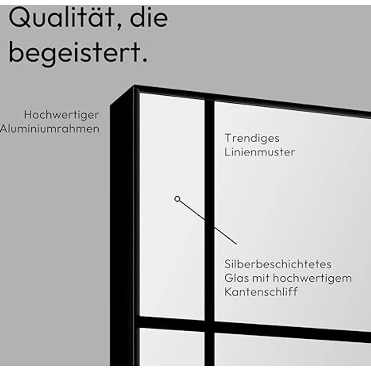 Talos Wandspiegel Black Square 60x120 cm, Eckiger Dekospiegel mit mattem schwarzen Aluminiumrahmen, für Badezimmer und Wohnräume geeignet – Bild 4