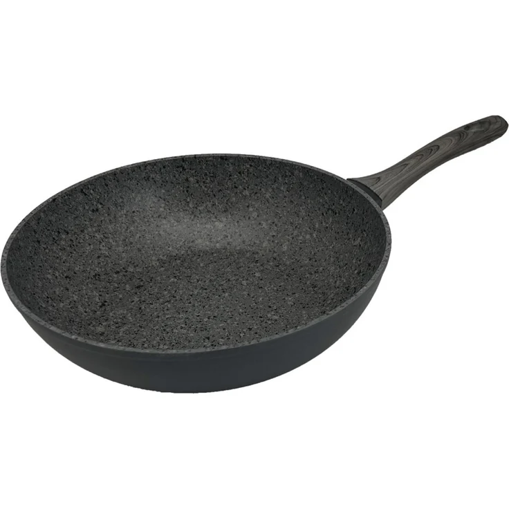 Wokpfanne ø28 cm mit ergonomischem Griff in Holzoptik Bratpfanne in Schwarz