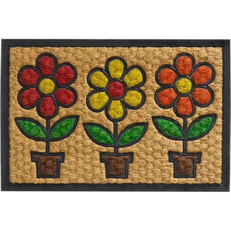 matches21 HOME & HOBBY Fußmatte Kokosmatte bunte Blumentöpfe als aussen Sauberlaufmatte, rechteckig, Höhe: 10 mm, Rutschfeste Kokos-Türmatte als Outdoor Schmutzfangmatte 40x60 cm – Bild 2