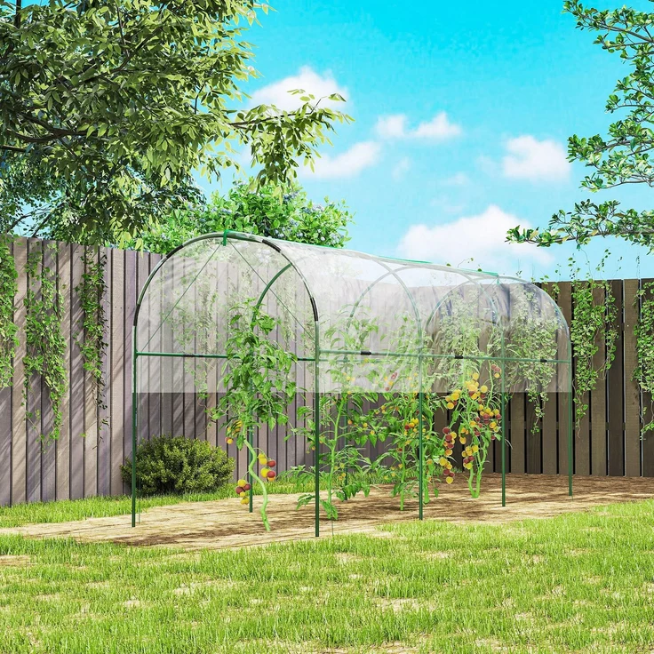 Wohnora-Gartengewächshaus, Tomatengewächshaus, 4 Stahlbögen, PVC-Abdeckung, 4 x 1,2 x 1,7 m, grün,H 1700cm x T 1150cm x B 1200cm,Transparent – Bild 1