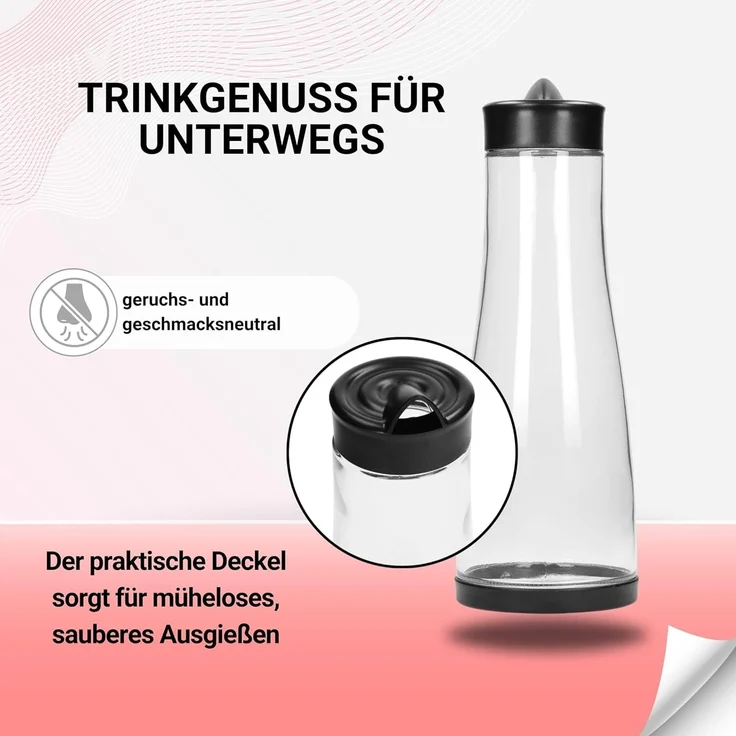 elasto Wasserkaraffe 1 Liter Karaffe mit Deckel und praktischem Ausgießer für zu Hause – Bild 4
