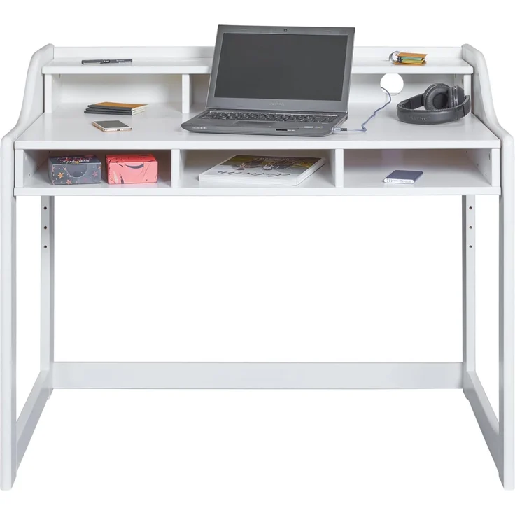 Inter Link - Kinderschreibtisch - Höhenverstellbar - Mitwachsend - Ergonomischer - Jugendzimmer - 6 Fächer - Viel Stauraum - Weiß - Kiefer Massivholz - Kids Learning – Bild 1