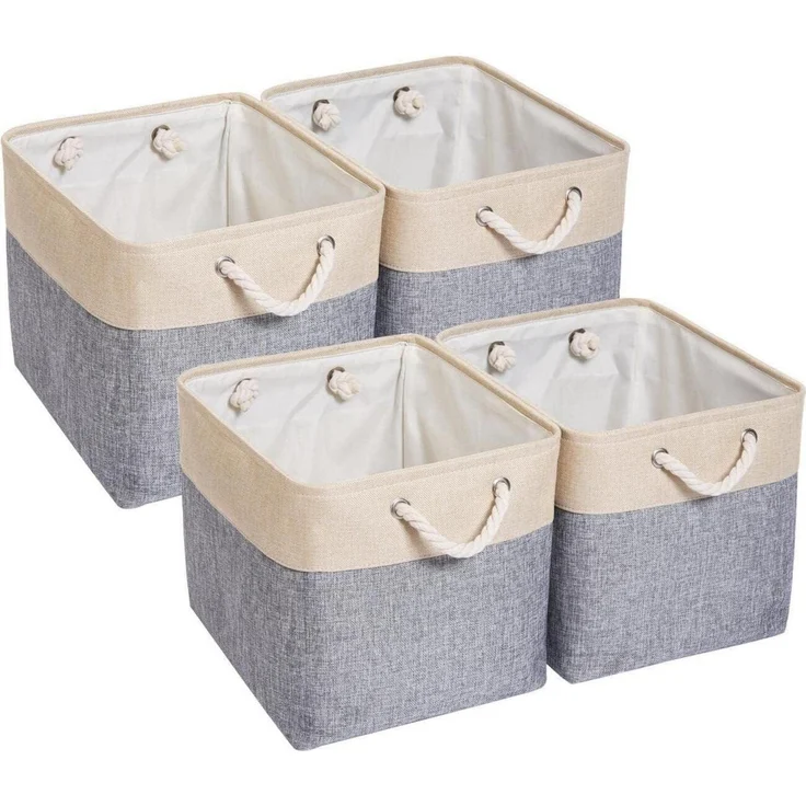 Aufbewahrungsbox Stoff 33x38x33cm Schrank Regal 4 Pack Grau Beige – Bild 1