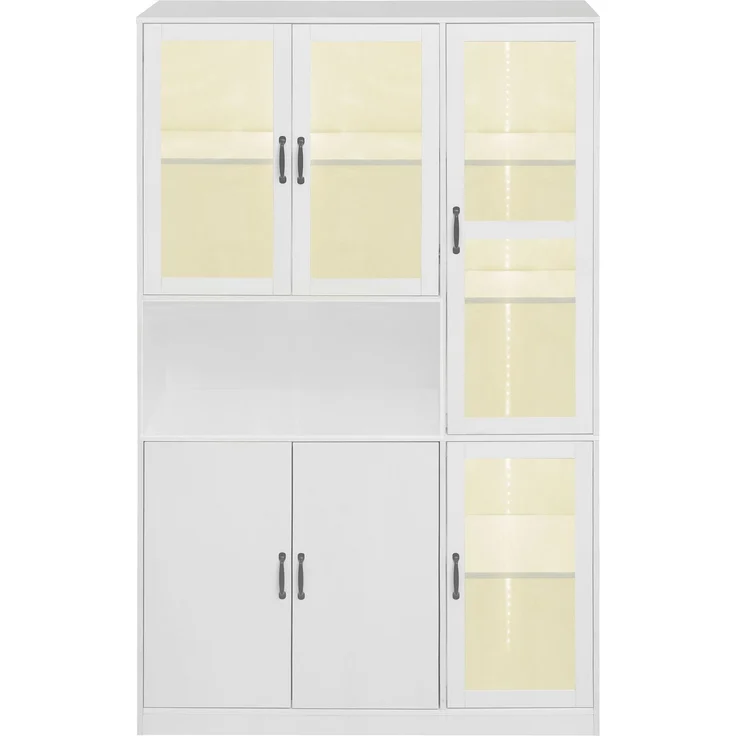 3135030405WAA)Weißer Vitrinenschrank, Bücherregale mit Türen, große Küchenanrichte, Vorratsschrank, Luxus-Bücherregal mit LED-Licht, Vitrinenschrank mit Regalen für Wohnzimmer, Schlafzimmer--Weiß--120x40x200cm--YOUDENOVA – Bild 2