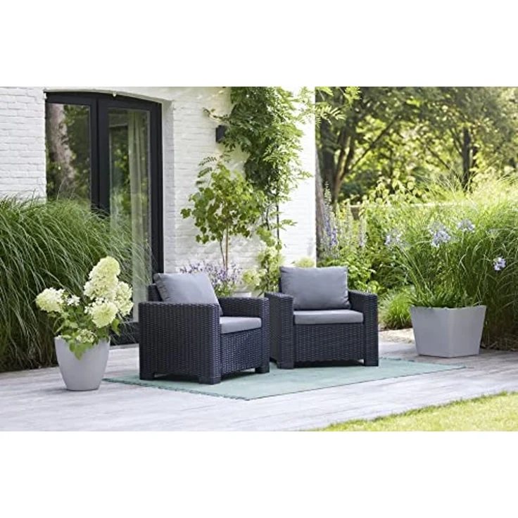 Allibert by Keter Gartenlounge Sessel California, graphit/cool grey, 2er Set, inkl. Sitz- und Rückenkissen, Kunststoff, runde Rattanoptik, 83 x 68 x 72 cm – Bild 2