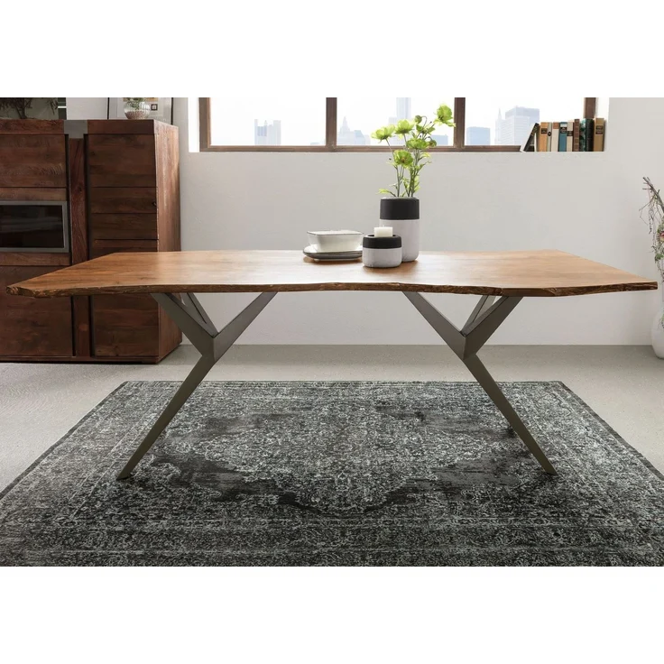 Baumtisch Akazie 160 x 90 x 76 natur lackiert Beine silber matt FREEFORM 4 #20 – Bild 3