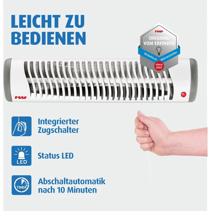 Reer 'EasyHeat' Wickeltischstrahler, Heizstrahler mit Wandhalterung, Wärmelampe fürs Baby, kompaktes Design, weiß/grau, 46x12 cm (BxH) – Bild 9