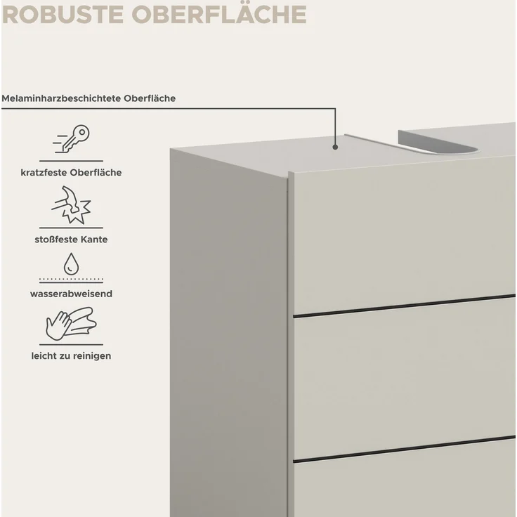 Waschbeckenunterschrank (B/H/T: 60x56x34 cm) in Kaschmir Nachbildung und schwarz – Bild 7
