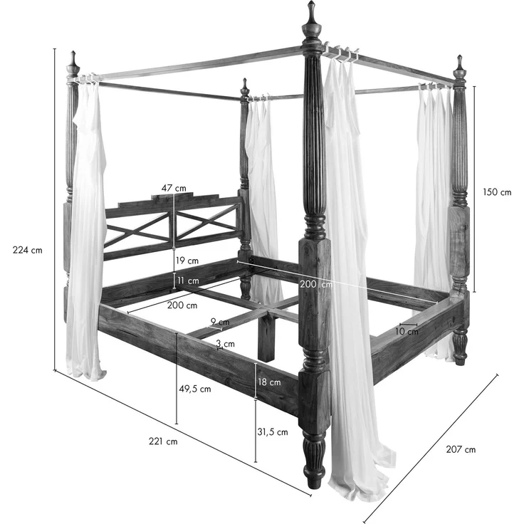 Himmelbett Akazie 200x200x224 honig lackiert OXFORD #0247 – Bild 7