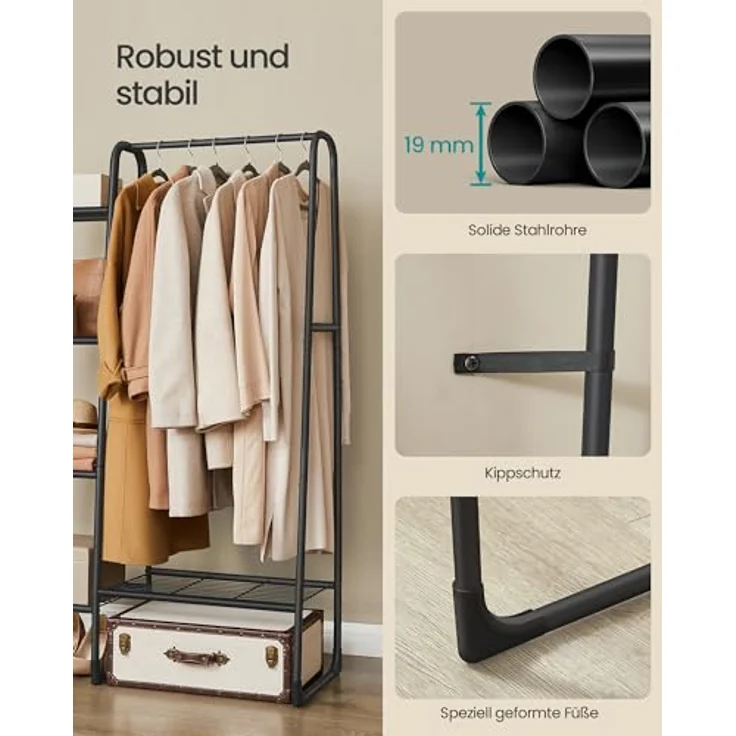 SONGMICS Kleiderständer, Wäscheständer mit 5 Ablagen, Metallrahmen, 40 x 101,7 x 153,3 cm, für Schlafzimmer, Wohnzimmer, Eingangsbereich, tintenschwarz HSR138B01 – Bild 6