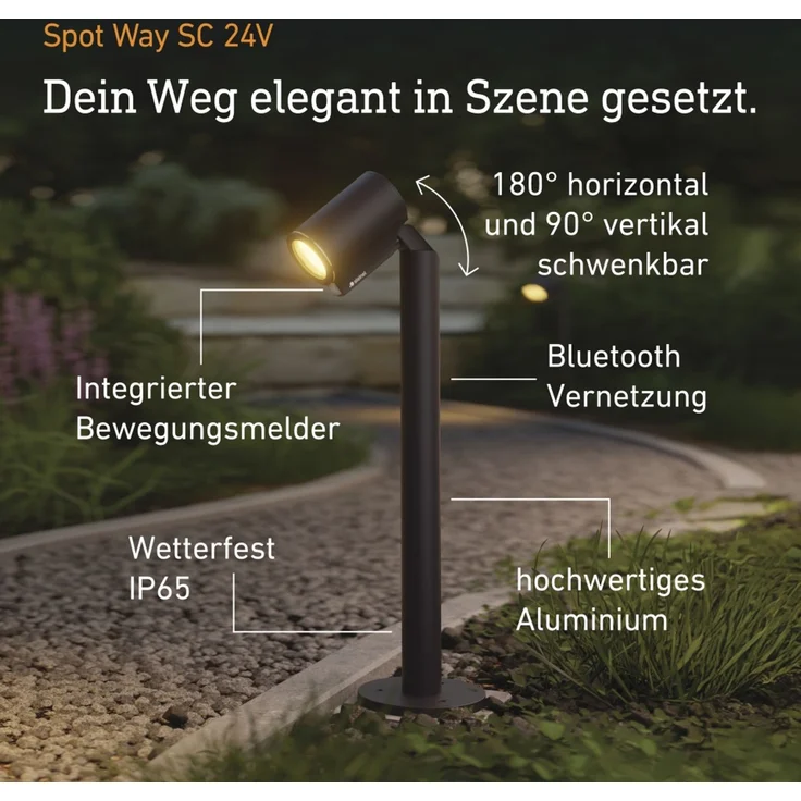 Steinel Wegeleuchte Spot Way SC 24V, RGBWW, 16 Mio. Farben, Bewegungsmelder, dimmbarer Gartenstrahler, App-Steuerung, Plug & Play, IP65, Anthrazit – Bild 2