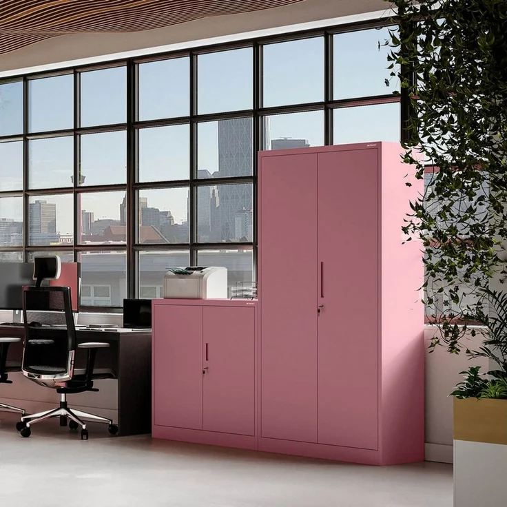 Domator Metallschrank 185 x 90 x 45 cm | Aktenschrank Abschließbar mit Kleiderstange, Pulverbeschichtung | Aufbewahrungsschrank Umkleideschrank Spind Kleiderstange | Rosa – Bild 4