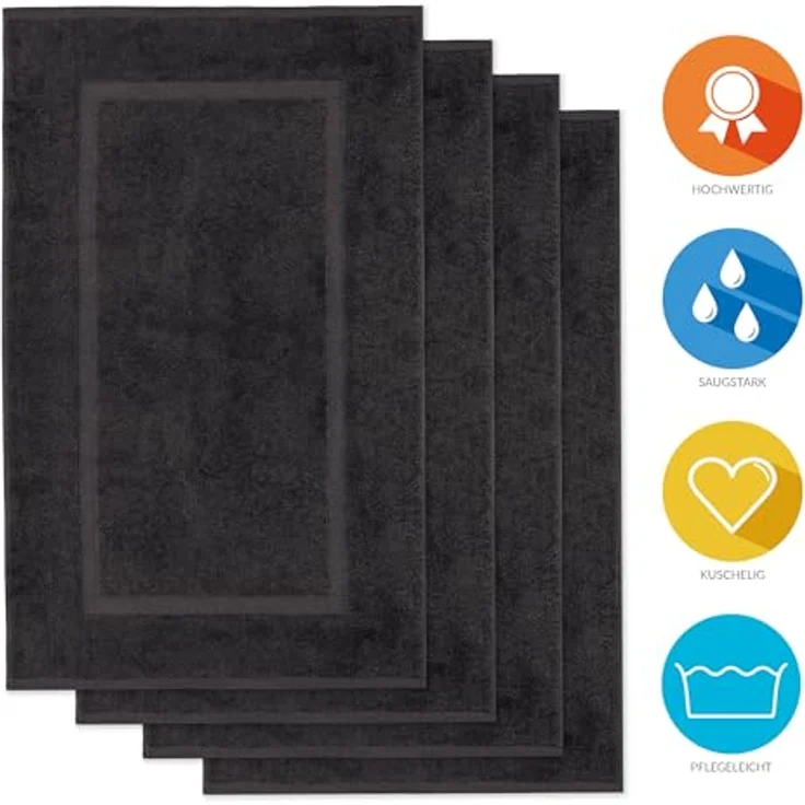 Lavea Badematte 4er Set Badeteppiche Elena Frottee 50x80 cm Badvorleger, 100% Baumwolle, 500 g/m² Frottier, weich & saugstark, pflegeleicht – Bild 3