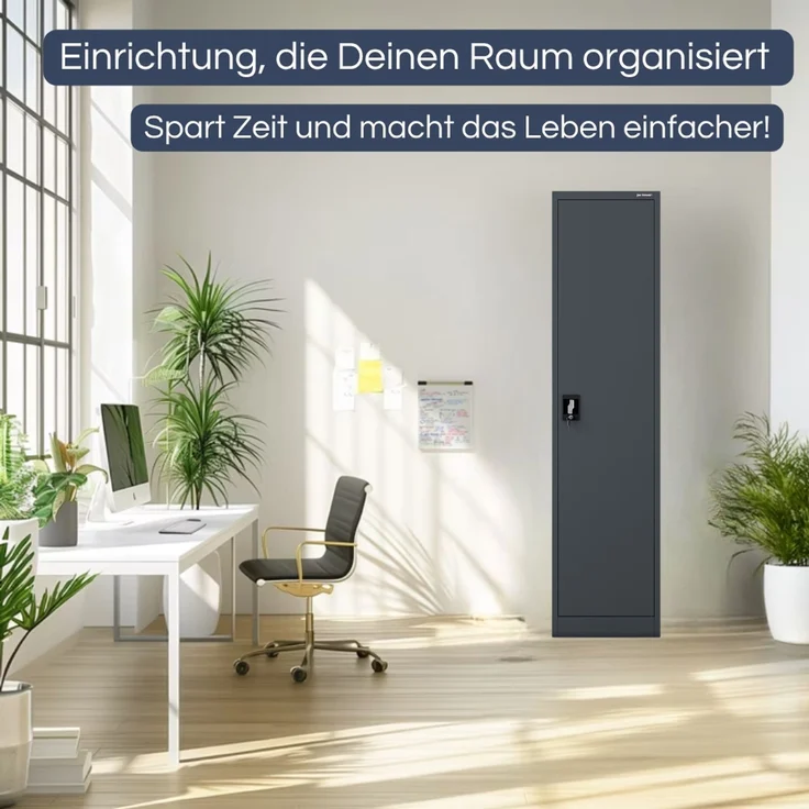 Aktenschrank abschließbar KADO - 5 Ebenen verstellbar, Flügeltüren | Metallschrank Werkstatt Mehrzweckschrank Büroschrank aus Stahl Werkzeugschrank, 185 x 45 x 60 cm Anthrazit – Bild 3
