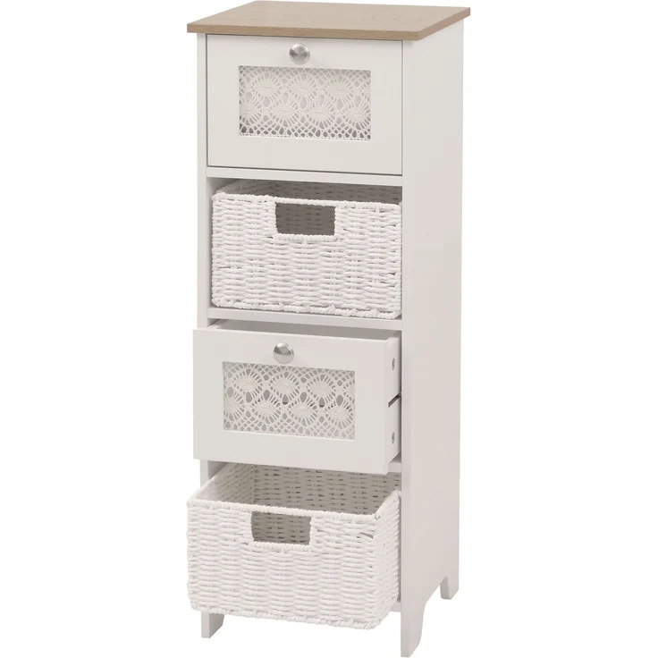 Kommode HWC-O75, Schubladenschrank, 4 Schubfächer Korbschubladen Holz Melamin 82x30x30cm ~ natur-weiß – Bild 9