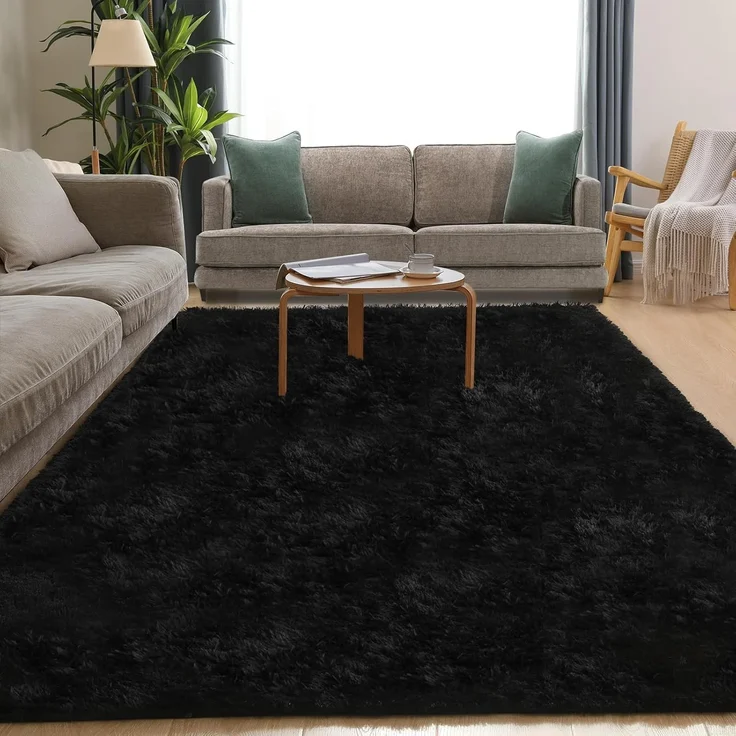 1 Stück Wohnzimmerteppich, superweich, rutschfest, 120x80 cm, Schwarz – Bild 5