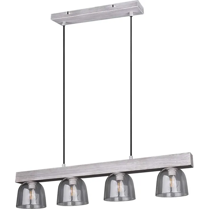 Hängeleuchte, Balken grau, Glas rauch, L 75 cm, KARINA