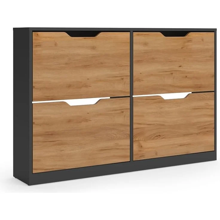 Schuhkipper Luca Anthrazit/Goldkraft Eiche 116 x 77 cm mit 2x2 Kippfächern Vicco – Bild 1