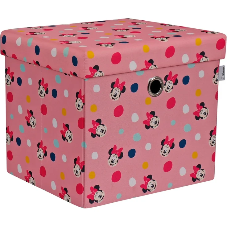 Disney Classic Minnie Maus Ottomanen-Aufbewahrungsbox, faltbar, quadratische Spielzeugtruhe, Box mit Deckel für Kinder, Fußhocker, belastbar bis zu 30 kg, rosa – Bild 1