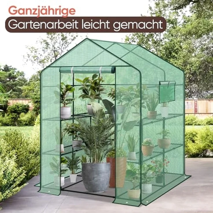 Sekey Gewächshaus 200x145x145 cm, Foliengewächshaus Stabil, Gewächshaus Balkon mit 10 Regalböden für optimales Pflanzenwachstum, Grün, XXL – Bild 7