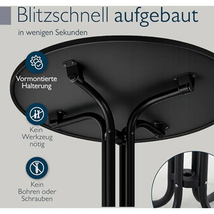Beautissu Bistrotisch Outdoor Rund Ø 80 cm Wasserfest – Beistelltisch Balkontisch Wetterfest Gartentisch Rund Klappbar 70 cm hoch – Campingtisch Partytisch Esstisch Gastro – Schwarz Bistroni – Bild 3