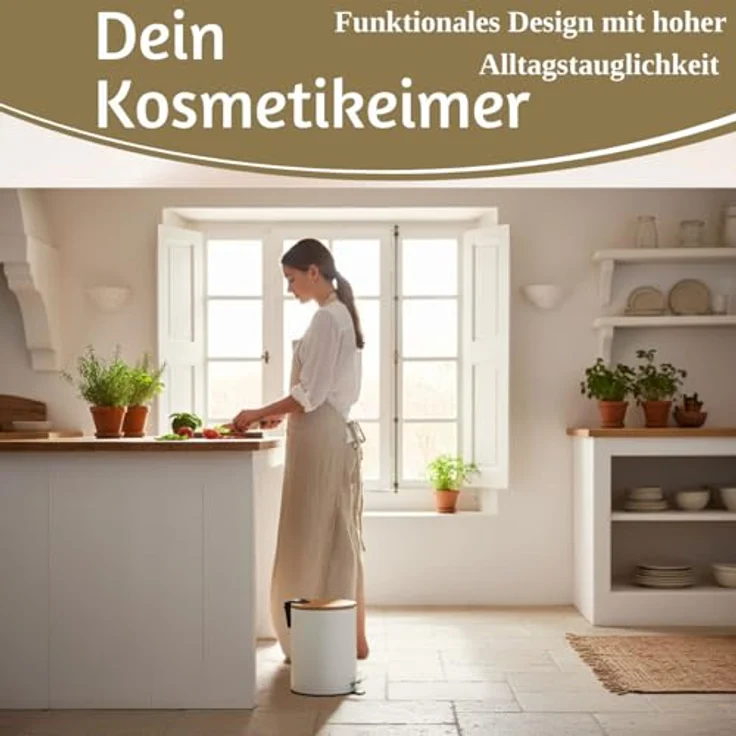 LS-LebenStil Kosmetikeimer Tretmülleimer 3L, Weiß Matt, Soft Close mit Bambus Deckel, Rund mit herausnehmbarem Inneneimer für Bad und Küche – Bild 5