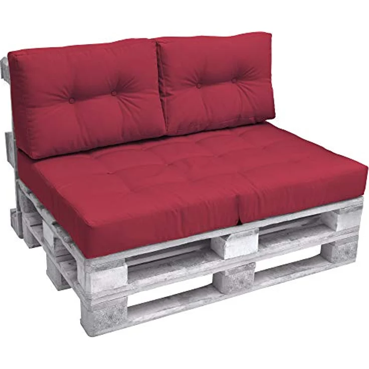 Beautissu Palettenkissen ECO Elements, Rot, 20x40x60 cm, Outdoor-Rückenkissen mit Zierknöpfen und Flockenfüllung – Bild 1