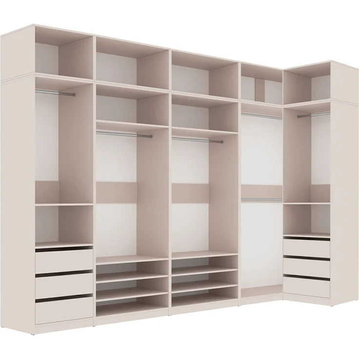 Marmex Möbel Tres Set-S/N großer Eckkleiderschrank, Begehbarer Kleiderschrank offen mit Aufsatz, modularer Kleiderschrank mit Kleiderstangen, Einlegeböden für Kleidung, Schuhe, laminierte Spanplatte, graubeige cashmere 240/191x246x51 cm – Bild 9