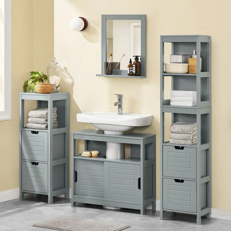 SoBuy FRG128-II-SG Waschbeckenunterschrank, MDF, Lackiert, Grau, 58 x 60 x 29 cm – Bild 2